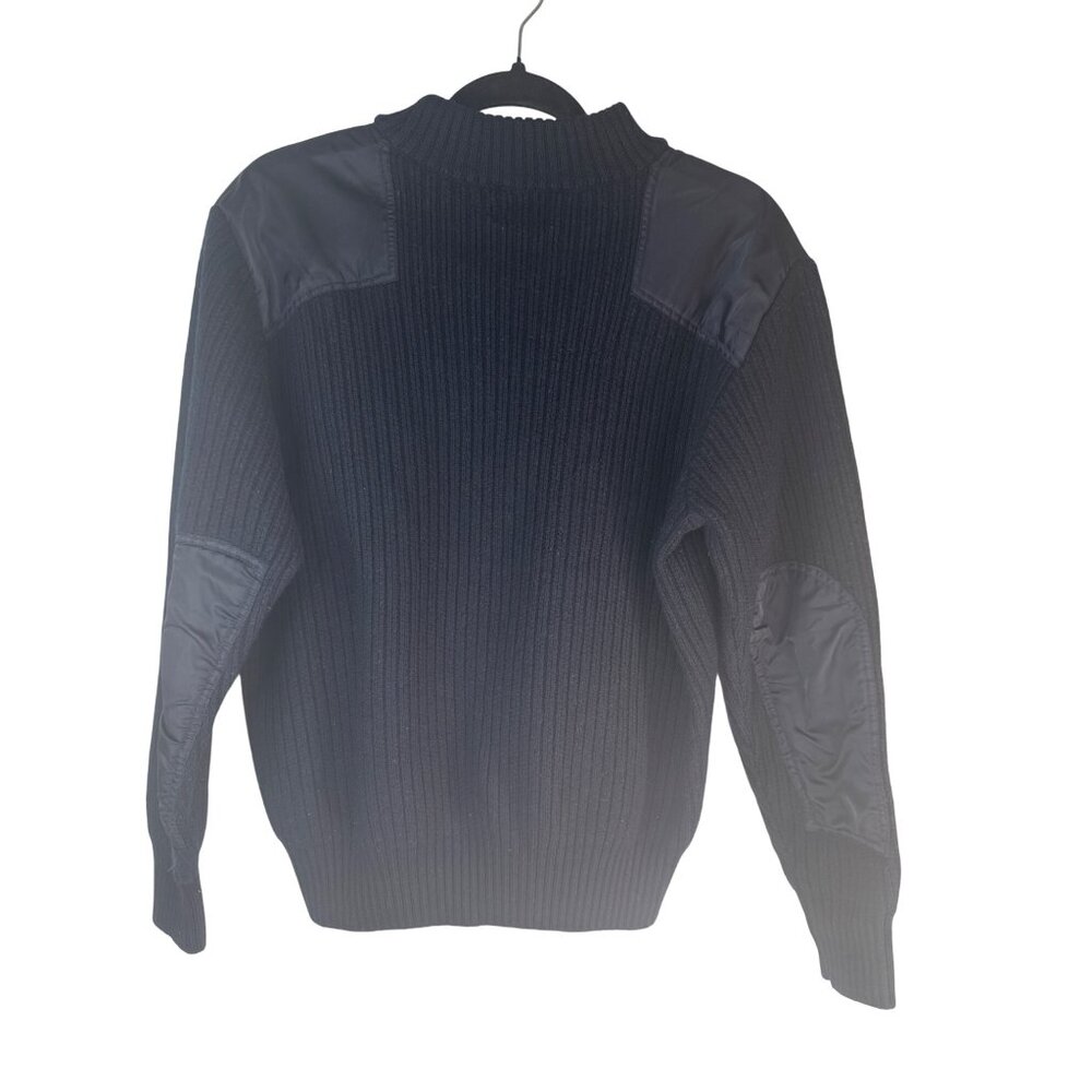 2/$30 Magaschoni Sweater M Black Wool & Nylon Ribbed Padded Shoulders & Elbows